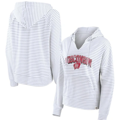 Fanatics Branded  White Wisconsin Badgers Striped Notch Neck Pullover Hoodie