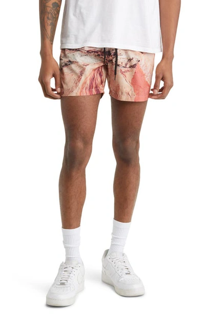 Cat Wwr Mountain Print Drawstring Shorts In Coral