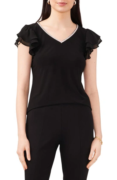 Chaus V-neck Ruffle Sleeve Top In Black