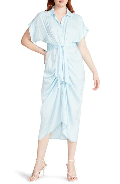 Steve Madden Tori Tie Waist Midi Shirtdress In Blue