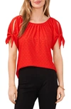 Chaus Cold Shoulder Knit Eyelet Top In Cherry Red
