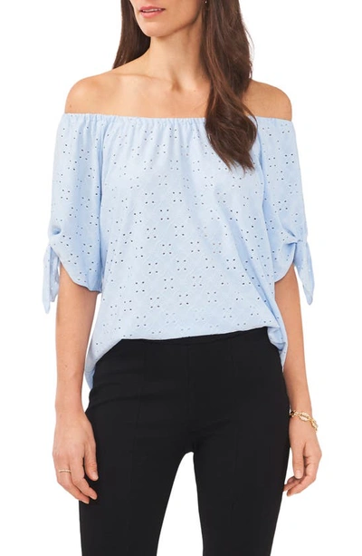 Chaus Cold Shoulder Knit Eyelet Top In Ocean Spray