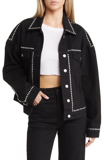 Asos Design Studded Denim Jacket In Black