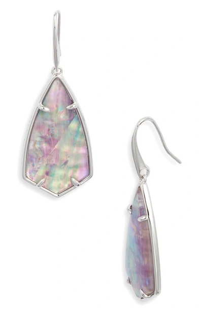 Kendra Scott Camry Drop Earrings In Rhodium Lilac Abalone