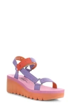 Fly London Yefa Wedge Sandal In 008 Violet/ Orange Grograin