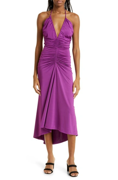 open lace back dress Forever 21 Ruched V-Neck Mini Dress Dark Purple Small at Amazon Women's  Clothing store main image 0