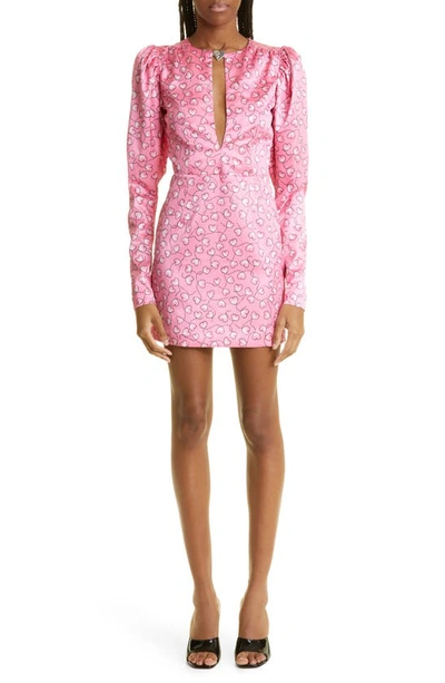 Rotate Birger Christensen Heart Print Satin Sheath Dress In Sachet Pink Comb.