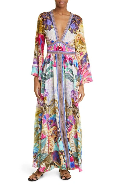 Camilla Merry Go Round Long Sleeve Silk Maxi Dress In Multi