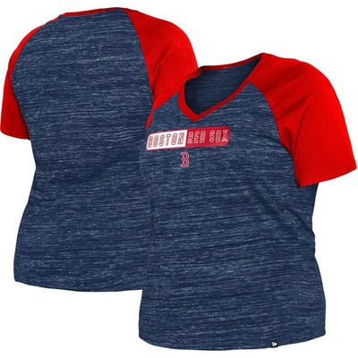 New Era Navy Boston Red Sox Plus Size Space Dye Raglan V-neck T-shirt