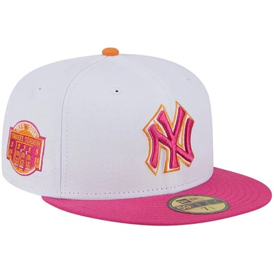 New Era Men's  White, Pink New York Yankees Old Yankee Stadium 59fifty Fitted Hat In White,pink