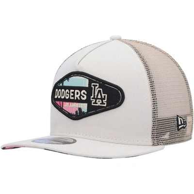 New Era Men's  Natural Los Angeles Dodgers Retro Beachin' Patch A-frame Trucker 9fifty Snapback Hat