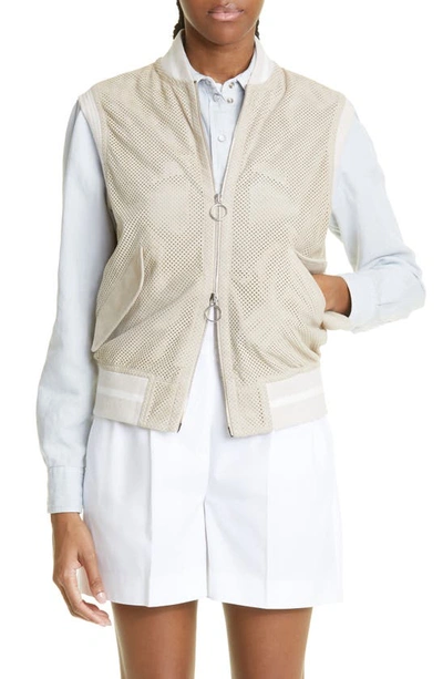 Eleventy Perforated Suede Bomber Vest In 02- Sand