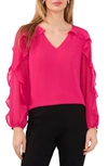 Chaus Ruffle Sleeve V-neck Blouse In Power Pink