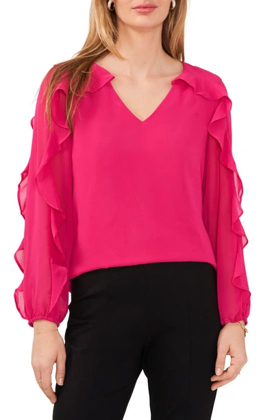 Chaus Ruffle Sleeve V-neck Blouse In Power Pink