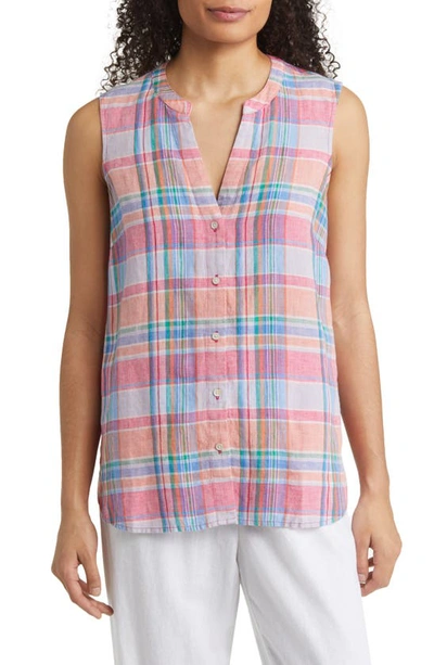 Tommy Bahama Summer Escape Plaid Sleeveless Linen Top In Pink