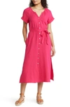 Tommy Bahama Coral Island Cotton Gauze Midi Shirtdress In Bright Rose