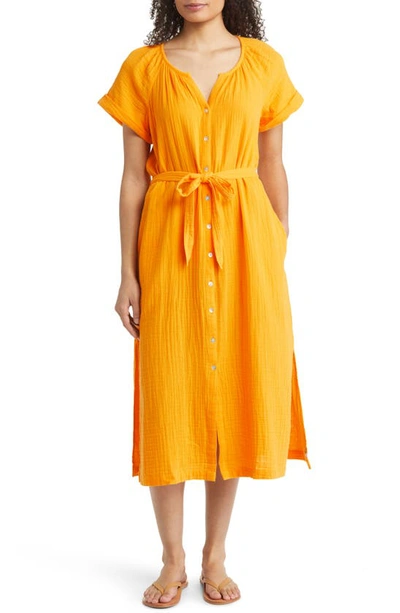 Tommy Bahama Coral Island Cotton Gauze Midi Shirtdress In Orange