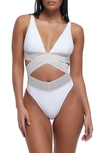 River Island Metallic Wrap Swimsuit In White