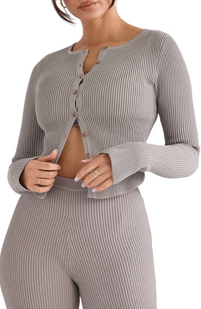House Of Cb Sylvia Ribbed Cardigan In Taupe
