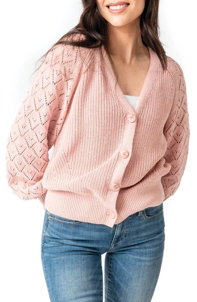 Gibsonlook Gigi Diamond Stitch Crochet Cardigan In Pastel Pink