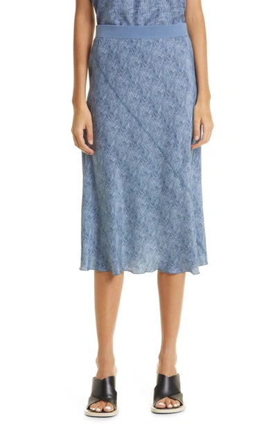 Atm Anthony Thomas Melillo Bias Cut Silk Skirt In Naval Blue Combo
