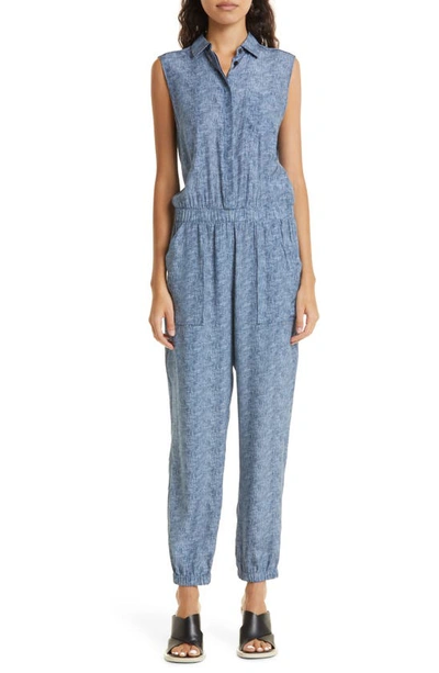 Atm Anthony Thomas Melillo Sleeveless Silk Jumpsuit In Naval Blue Combo