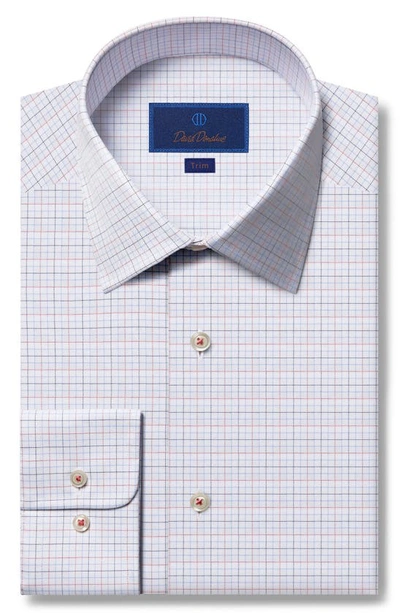 David Donahue Trim Fit Check Non-iron Dress Shirt In White/ Coral