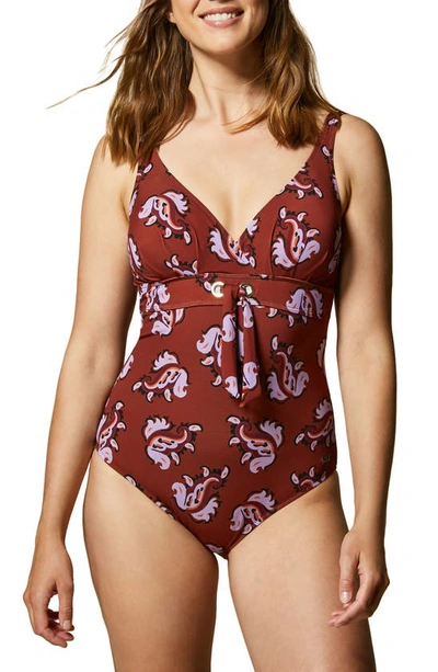 Marina Rinaldi Tie Front One-piece Swimsuit In Bordeaux