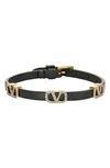Valentino Garavani Signature Vlogo Leather Bracelet In 249 Nero/ Black Diamond