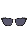 Shinola Runwell 55mm Cat Eye Sunglasses In Black/gray Solid