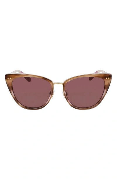 Shinola Runwell 55mm Cat Eye Sunglasses In Brown/pink Solid
