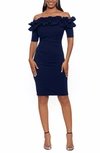 Xscape Ruffle Off-the-shoulder Cocktail Dress In Blue