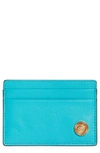 Versace Biggie Medusa Coin Leather Card Case In Teal