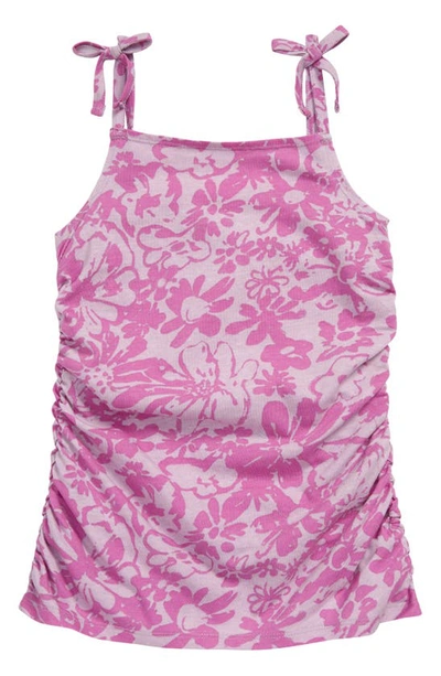 Treasure & Bond Kids' Gathered Tank Top In Purple Bloom Floral