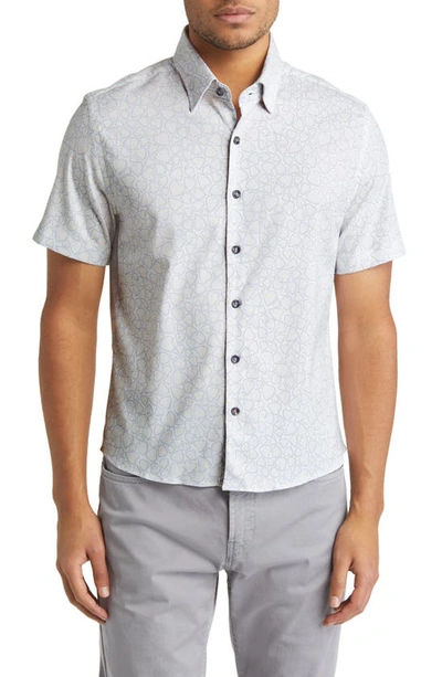 Stone Rose Heart Print Short Sleeve Button-up Shirt In Grey