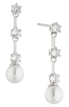 Nadri Olivia Linear Drop Earrings In Rhodium With Pearl