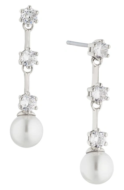 Nadri Olivia Linear Drop Earrings In Rhodium With Pearl