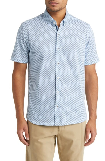 Stone Rose Dry Touch® Performance Geometric Print Short Sleeve Button-up Shirt In Turquoise