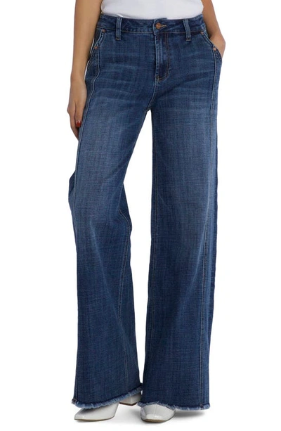 Hint Of Blu Mighty High Waist Wide Leg Jeans In Dark Retro