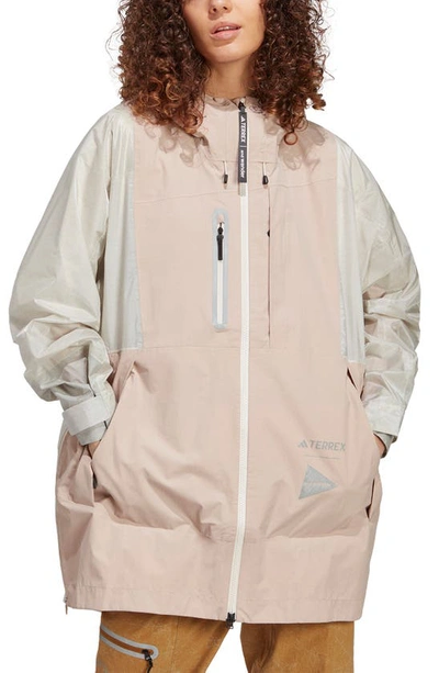 Adidas Originals X And Wander Terrex Xploric Rain.rdy Water Repellent Hooded Jacket In Wonder Taupe/ Alumina