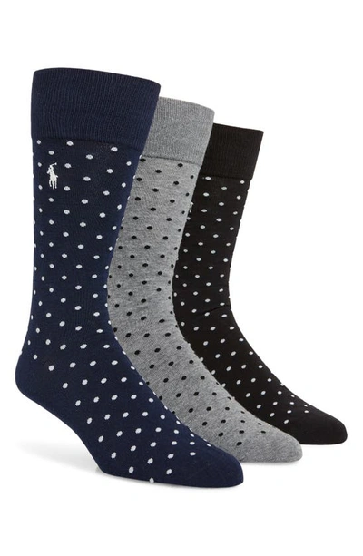 Polo Ralph Lauren Pindot Assorted 3-pack Dress Socks In Navy Assorted