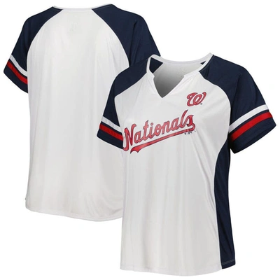 Profile Women's White, Navy Washington Nationals Plus Size Notch Neck T-shirt In White,navy