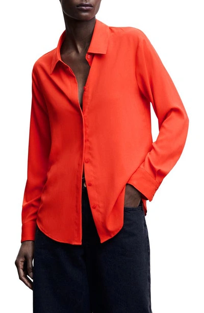 Mango Covered Placket Shirt In Coral Red