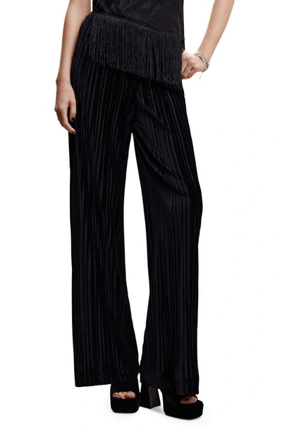 Mango Pleated Velvet Wide Leg Pants In Black