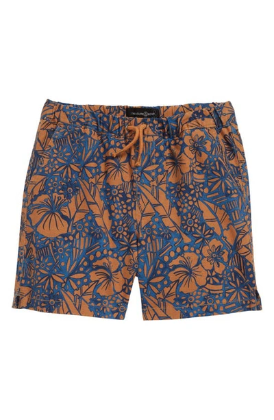 Treasure & Bond Kids' Elastic Waist Shorts In Tan Lion Jungle Floral