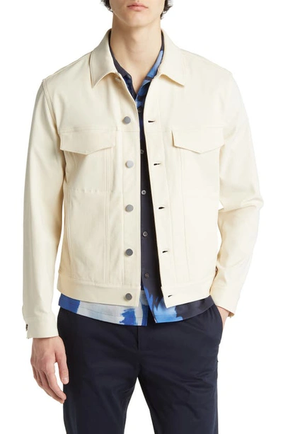 Theory Cotton Blend Twill Trucker Jacket In Warm Ivory