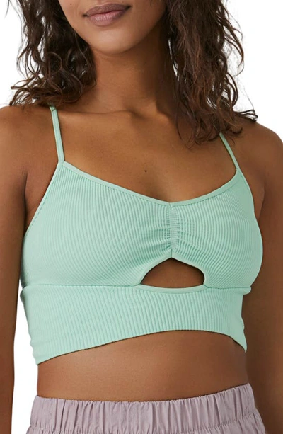 Free People Fp Movement Free Throw Longline Cutout Bralette In Sage Brush