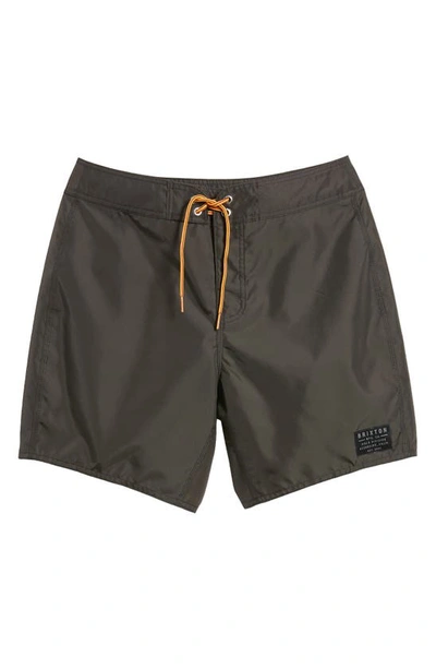 Brixton Nylon Water Repellent Swim Trunks In Washed Black