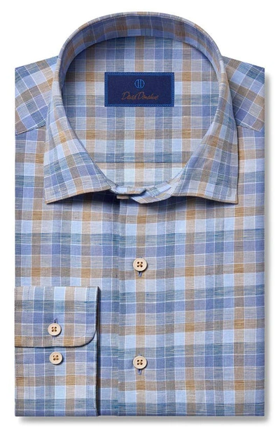 David Donahue Plaid Linen & Cotton Button-up Shirt In Blue