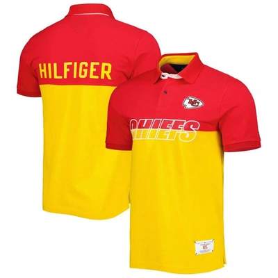Tommy Hilfiger Men's  Yellow, Red Kansas City Chiefs Color Block Polo Shirt In Yellow,red